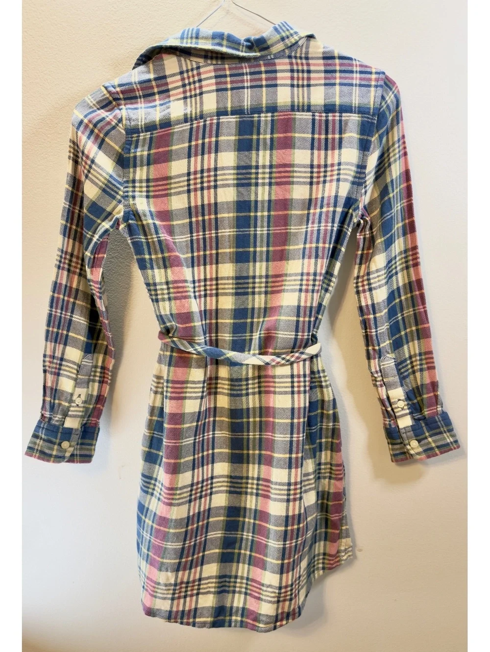 Girls Polo Ralph Lauren flannel shirt dress,blue, yellow and pink  plaid. Size 8